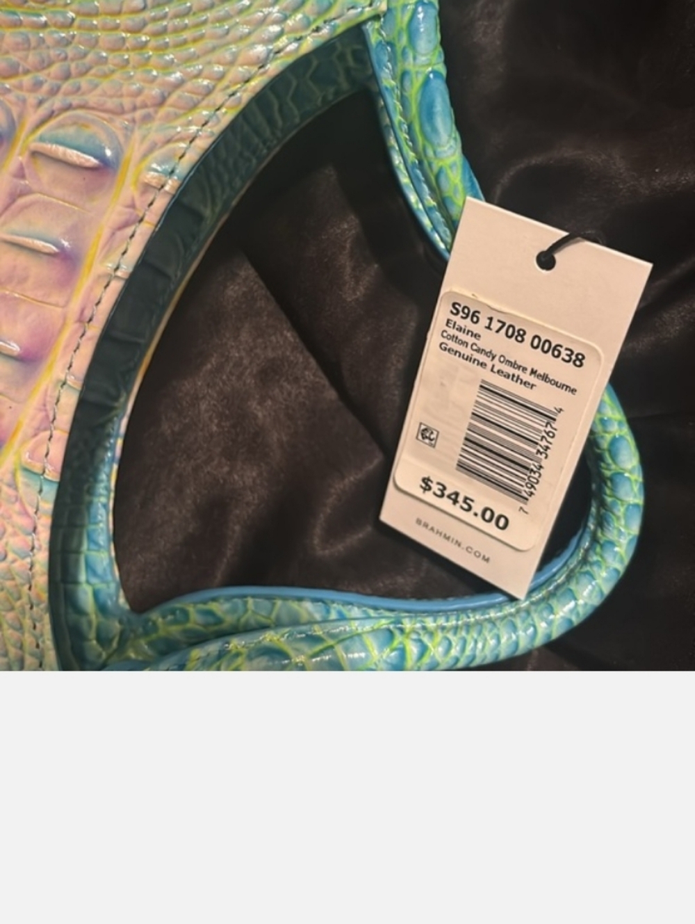 Brahmin Cotton Candy Elaine Croc Embossed Leather Crossbody Satchel Tote - Picture 14 of 15